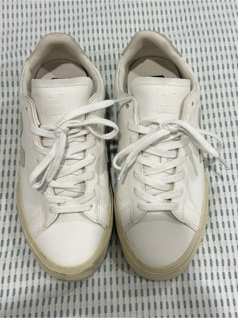 Veja woman’s White Leather Sneakers with Off-White Trim